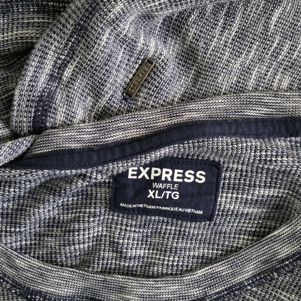 Express Navy and Gray Waffle Knit Top